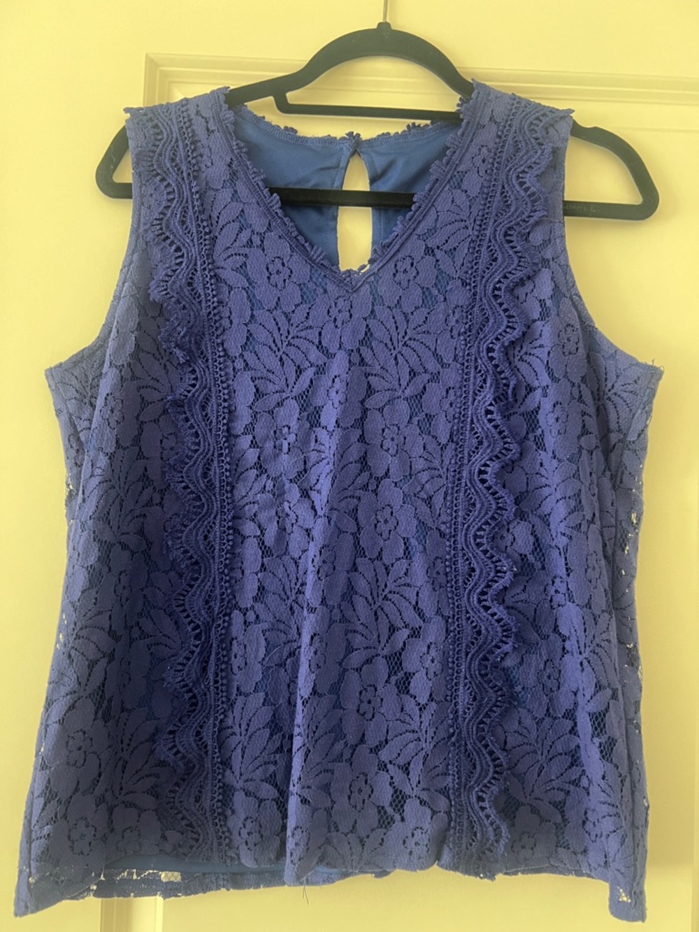 Lace Sleeveless V-Neck Top - royal blue